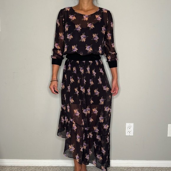 MARCIANO Sheer Floral Diagonal Cut Maxi Women's XS - Picture 1 of 6